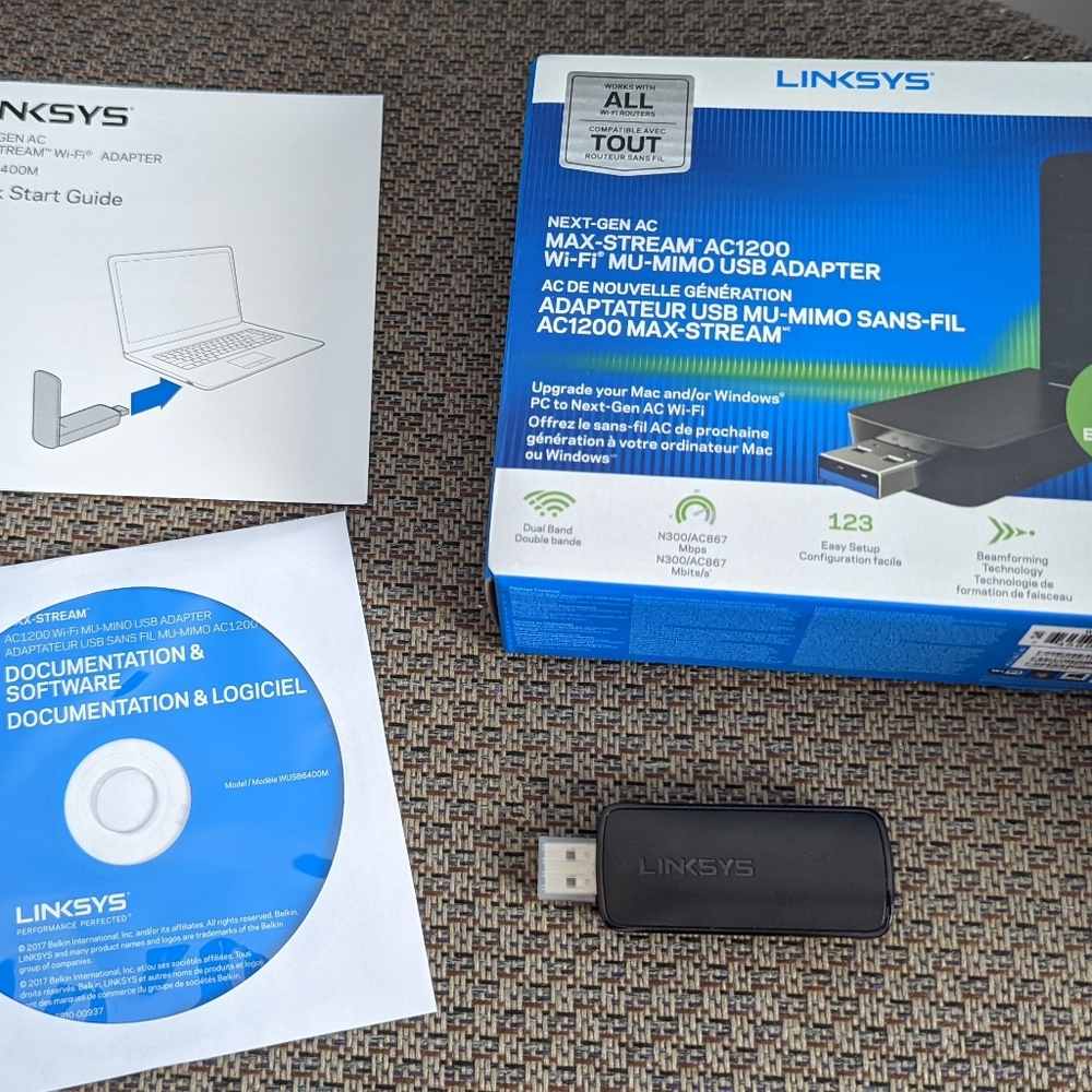 👣Linksys MAX-STREAM AC1200 MU-MIMO Wireless USB Adapter (WUSB6400M)